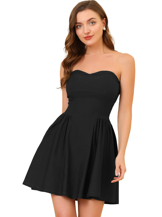 Allegra K Women's Sexy Strapless Party Dress Sweetheart Neck Off Shoulder Sleeveless Halloween Mini Dress XX-Large Black