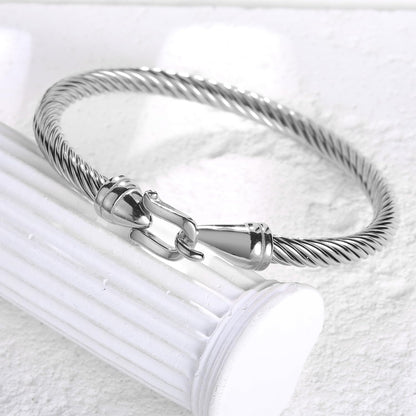 BOLAGTIER Stainless Steel Twisted Cable Wire Bracelets with Hook Adjustable Cuff Bangle Bracelet Vintage Jewelry Gift for Women (Silver, Medium)
