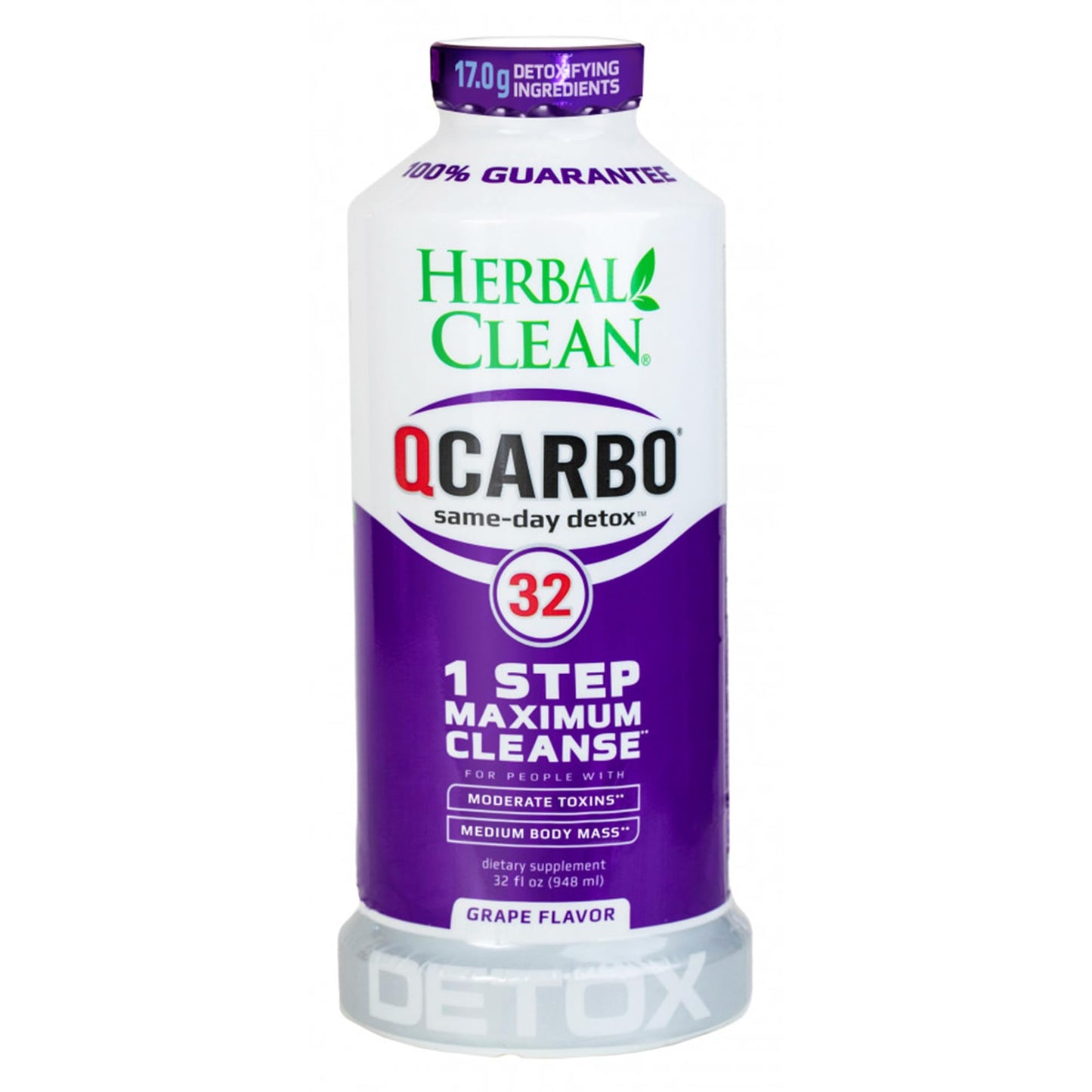 Herbal Clean QCarbo32 Same-Day Premium Detox Drink, Grape Flavor, 32 Fl Oz