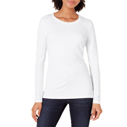 Amazon Essentials Women's Regular-Fit Long-Sleeve Crewneck T-Shirt (Available in Plus Size), White, Medium