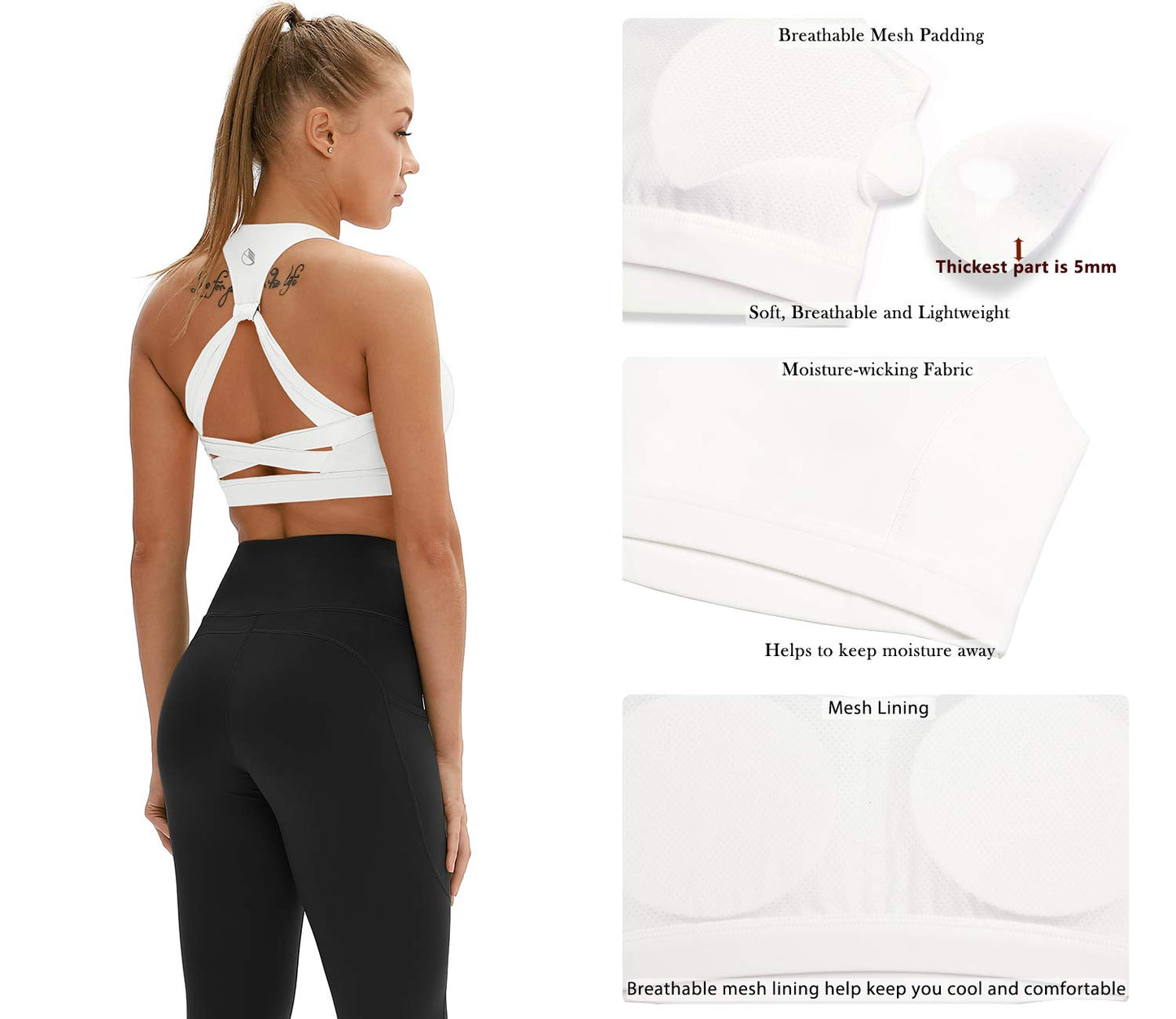 icyzone Workout Sports Bras for Women - Fitness Athletic Exercise Running Bra, Activewear Yoga Tops (S, Off White)