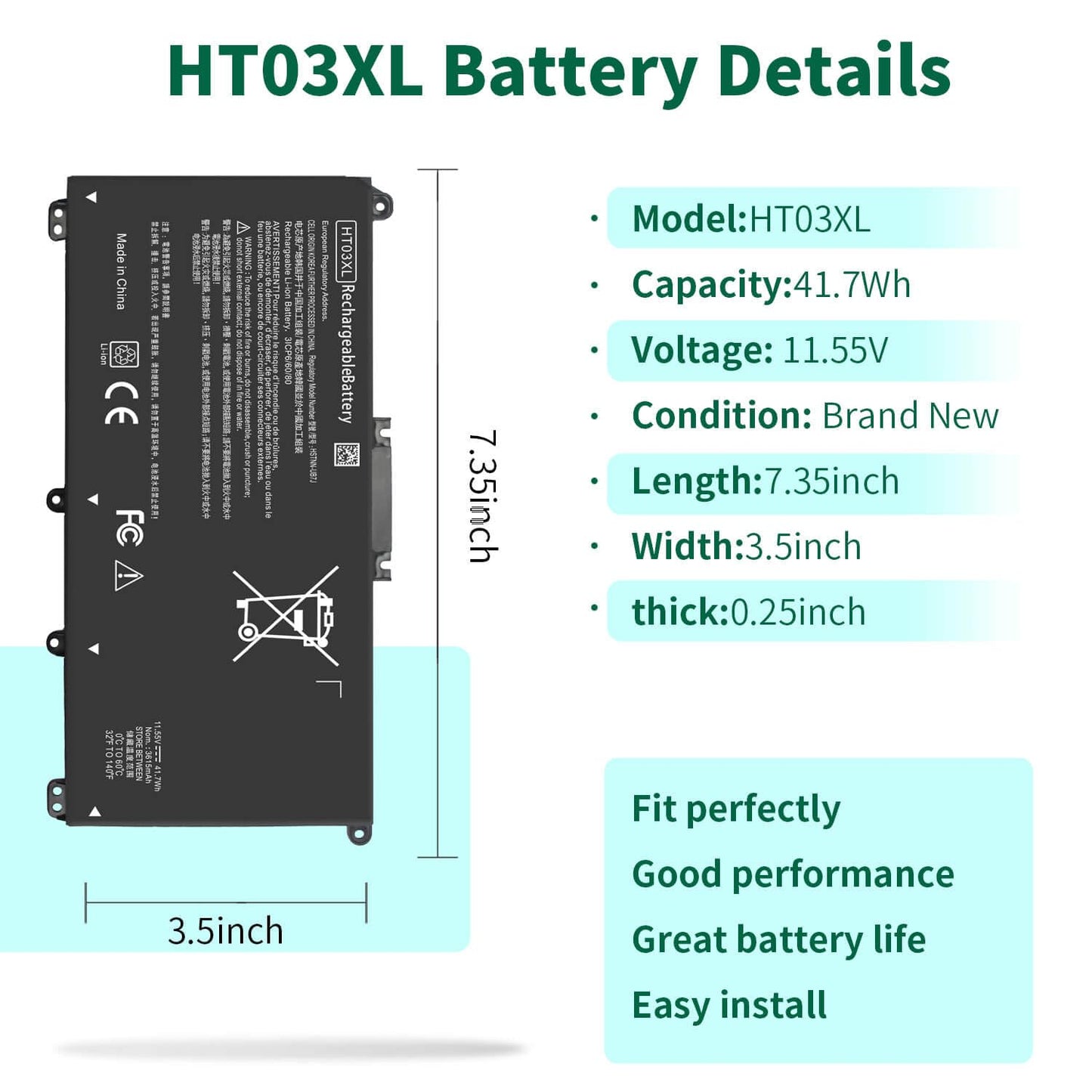 HT03XL L11119-855 Laptop Battery for HP Pavilion 14-CE 14-CF 14-DF 15-CS 15-DA 15-DB 15-DW 17-by 17-CA Series 15-CS0053CL 15-DW0033NR 15-DA0014DX L11421-542 L11421-2C2 HSTNN-UB7J HSTNN-DB8R HT03041XL