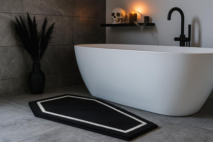 WITTIZA Coffin Bath Mat Halloween Rug - Black Gothic Home Decor for Bathroom Bedroom Kitchen Room Coffins Door Horror Gift Spooky Gifts Wednesday Addams