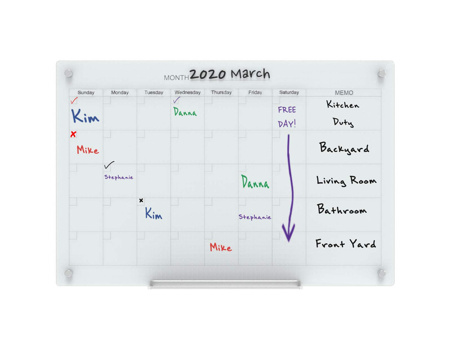 Audio-Visual Direct Magnetic Glass Dry Erase Board Set (3' x 2', Calendar White) for Wall - Monthly Planner