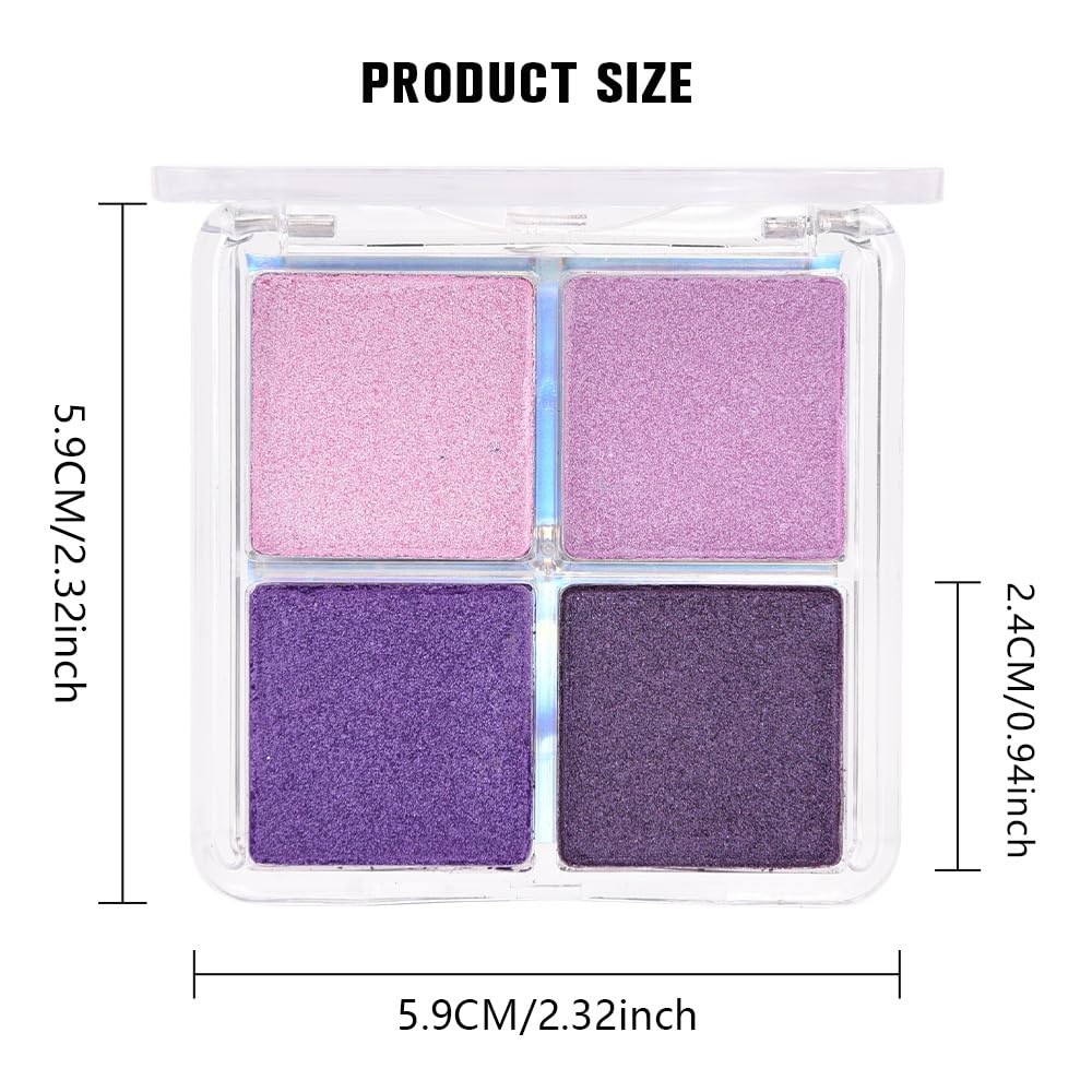 HHLTOH 4 Colors Dark Purple Pink Eye Shadow Powder Palette Makeup, Neutral Matte Shimmer Cream Quads Eyeshadow Palette for Women Highly Pigmented Waterproof, paleta de sombras de ojos, Vegan, 05