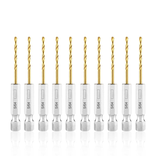 amoolo 5/64 Hex Shank Drill Bits, 10Pcs Titanium HSS Twist Impact Drill Bit Set for Metal, Steel, Wood, Plastic, Quick Change Design
