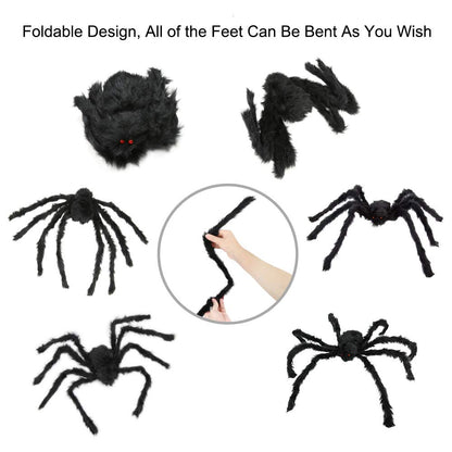 JAMIEWIN Giant Spider for Halloween Decoration 2 Pack, 55 inch Large Hairy Fake Spider Props, Scary Halloween Spider Decoration Outdoor Indoor House Party Yard