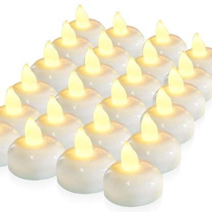 Homemory 200 Hours 24 Pack Flameless Floating Candles, Warm White Led Flickering Tealight Candles in Bulk, Decor for Wedding, Party, Centerpiece, Pool, Christmas