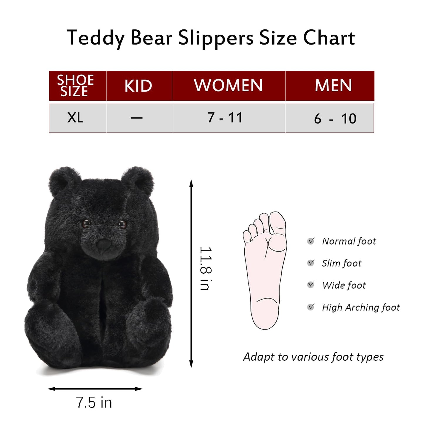 Women's Teddy Bear Slippers Black Fuzzy Slippers for Women Indoor Cute House Slippers for Women Ladies Teen Girls Fluffy Funny Bedroom Animal Slippers for Women Birthday Valentine's Day Gift Ideas