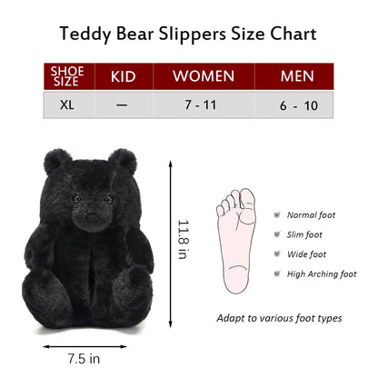 Women's Teddy Bear Slippers Black Fuzzy Slippers for Women Indoor Cute House Slippers for Women Ladies Teen Girls Fluffy Funny Bedroom Animal Slippers for Women Birthday Valentine's Day Gift Ideas