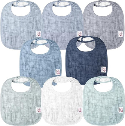 Bearmoss Muslin Baby Drooling Bibs 8 Pack, 100% Cotton Square Adjustable Bandana Bibs Gift for Baby Girls Boys Teething Drool (Mint Iceberg)