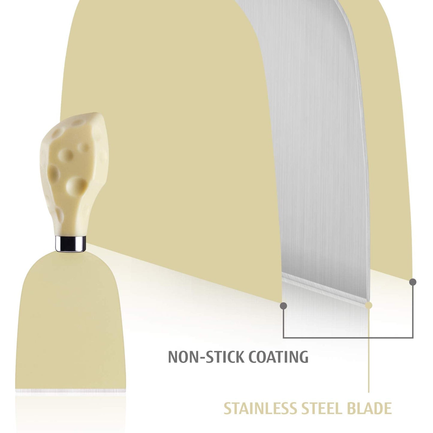 hecef Cheese Knife Set of 4, Non-Stick Coated Gift Set for Christmas, Anniversary, Party, Housewarming, Picnic, Birthdays, Wedding(Beige)