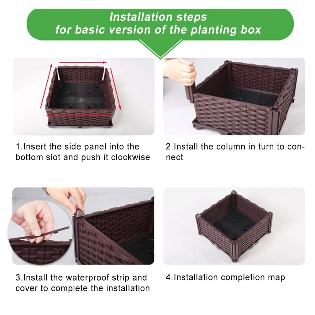 BAOYOUNI Rectangular Raised Garden Bed Kit Indoor Outdoor Plastic Planter Grow Box for Fresh Vegetables, Herbs, Flowers & Succulents, Brown, 46.06'' x 15.35'' x 14.96''