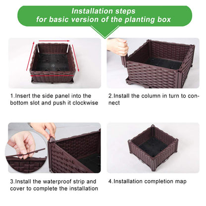 BAOYOUNI Rectangular Raised Garden Bed Kit Indoor Outdoor Plastic Planter Grow Box for Fresh Vegetables, Herbs, Flowers & Succulents, Brown, 46.06'' x 15.35'' x 14.96''