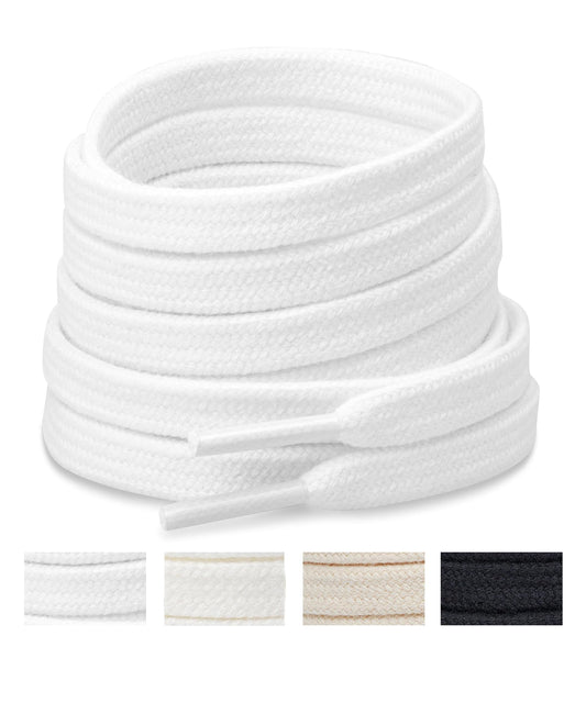 Handshop Wide Flat Athletic Shoelaces 5/16"(2 Pair) - Shoe Laces for Sneakers and Casual Shoes Replacements White 47 inch (120cm)
