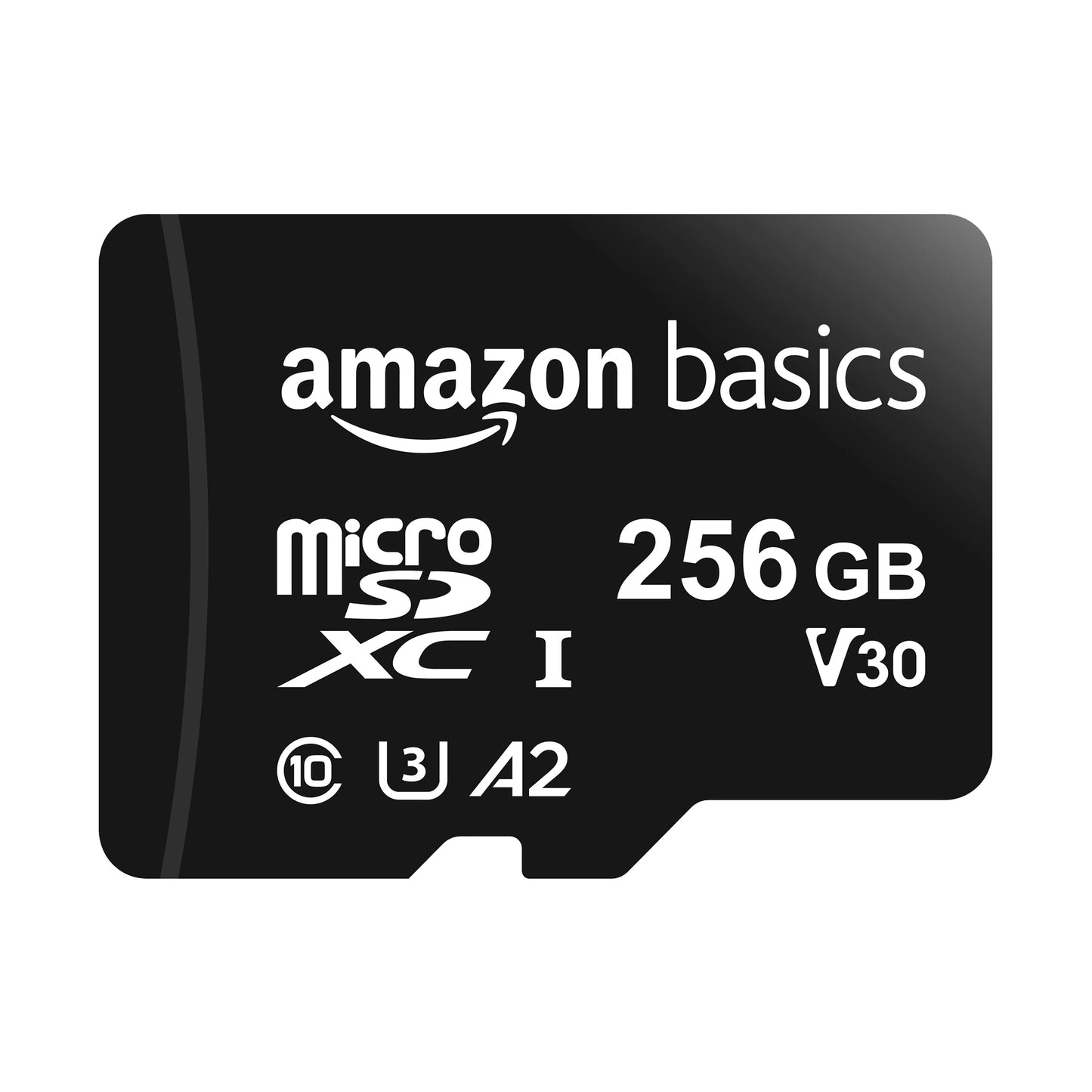 Amazon Basics Micro SDXC Memory Card with Full Size Adapter, A2, U3, Read Speed up to 100 MB/s, 256 GB, Black