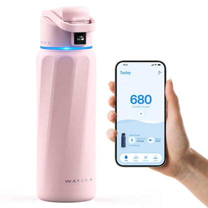 BOOST Smart Water Bottle with Reminder & Tracker, Double Wall Vacuum Insulated Bottles Stainless Steel, 32oz BPA-Free Wide Mouth for Gym, Office, School - Ideal Gift, Pink
