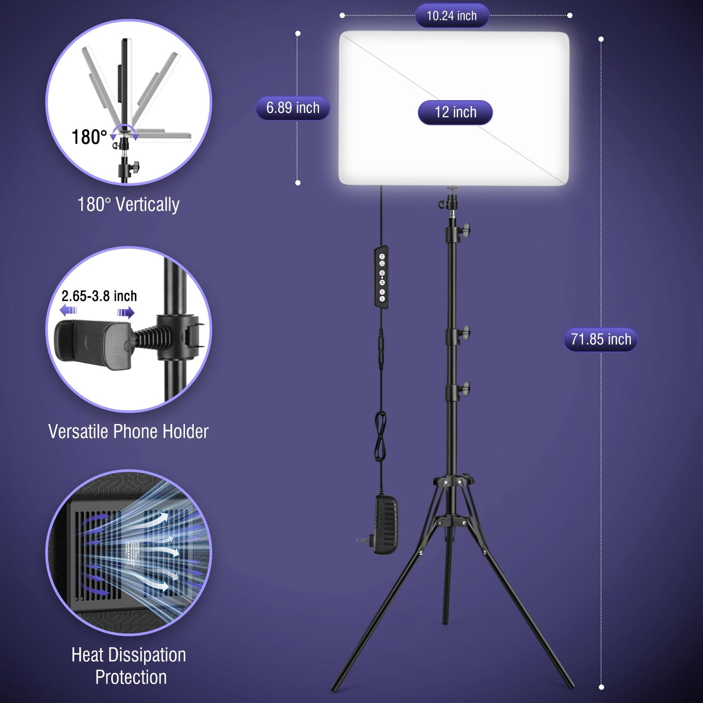 2-Pack LED Video Light Kit with 63'' Tripod Stand, Icceue 2500K-8500K Dimmable Studio Light Photography Panel Lighting for Video Recording Game Live Streaming Podcast YouTube Filming, Phone Holder