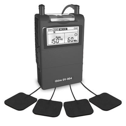 iSTIM EV-804 TENS/EMS 2 Channel Rechargeable Combo Machine Unit - Muscle Stimulator + Back Pain Relief and Management- 7 modes/24 Programs/Backlit (Including Electrodes Pads)