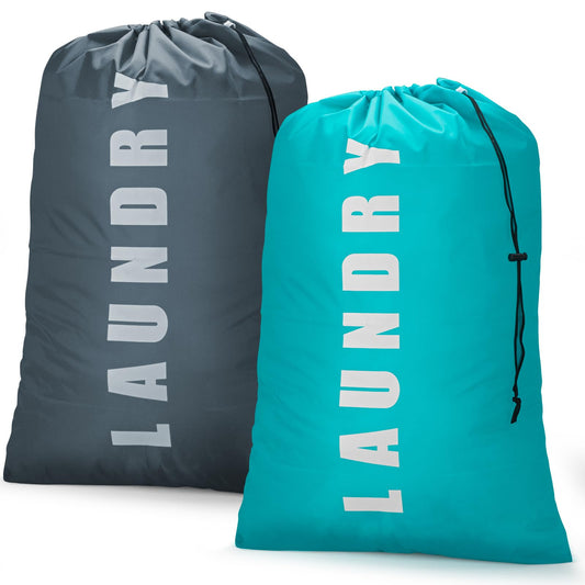 Isink Laundry Bag,2 Pack Travel Laundry Bags for Dirty Clothes,Large Laundry Bags for Camping & Traveling,Dirty Clothes Travel Bag,24" x 36" (Cyan + Gray)