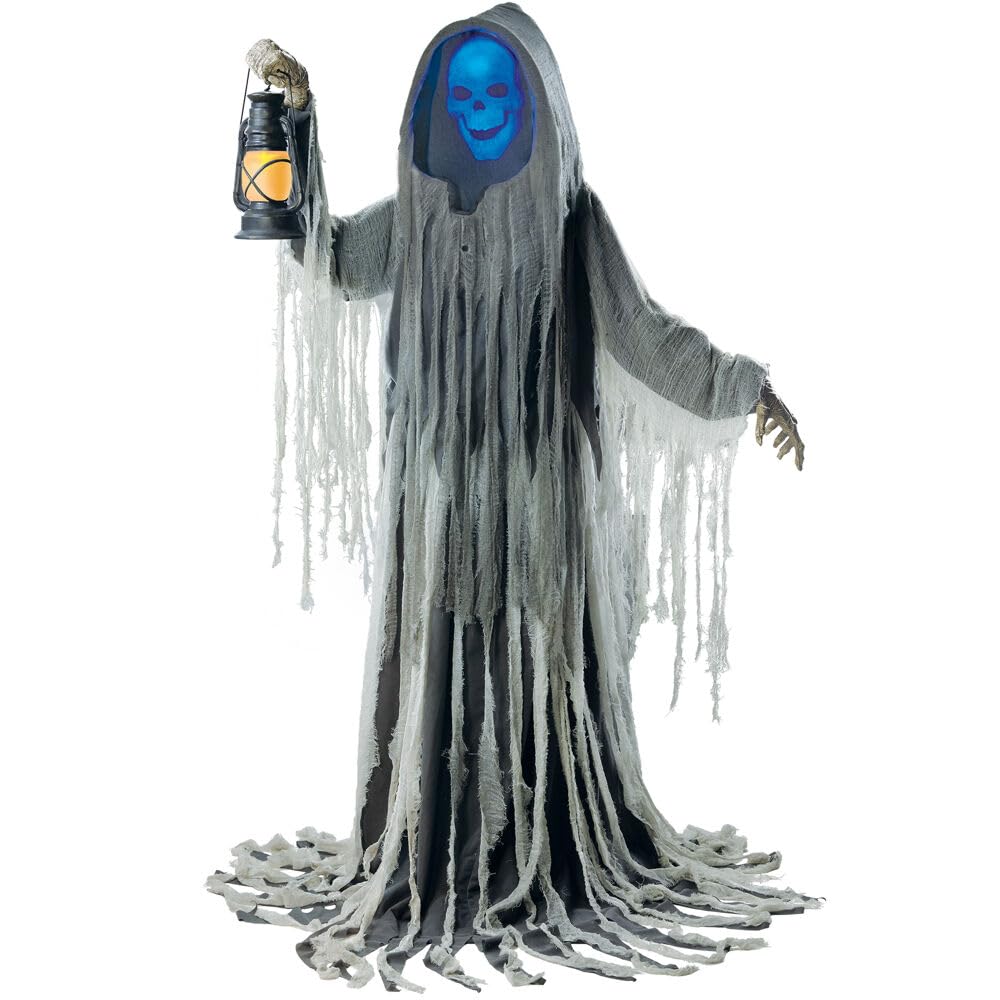 Haunted Hill Farm Motion-Activated Looming Phantom, Plug-in Talking Halloween Animatronic for Standing or Hanging Indoor or Covered Outdoor Creepy Decorations