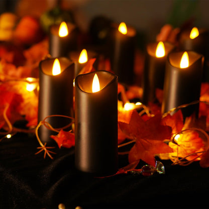 Homemory Black Flameless Candles, Halloween Candles, Battery Operated Candles, LED Pillar Candles with Remote Control and Timers, Set of 9