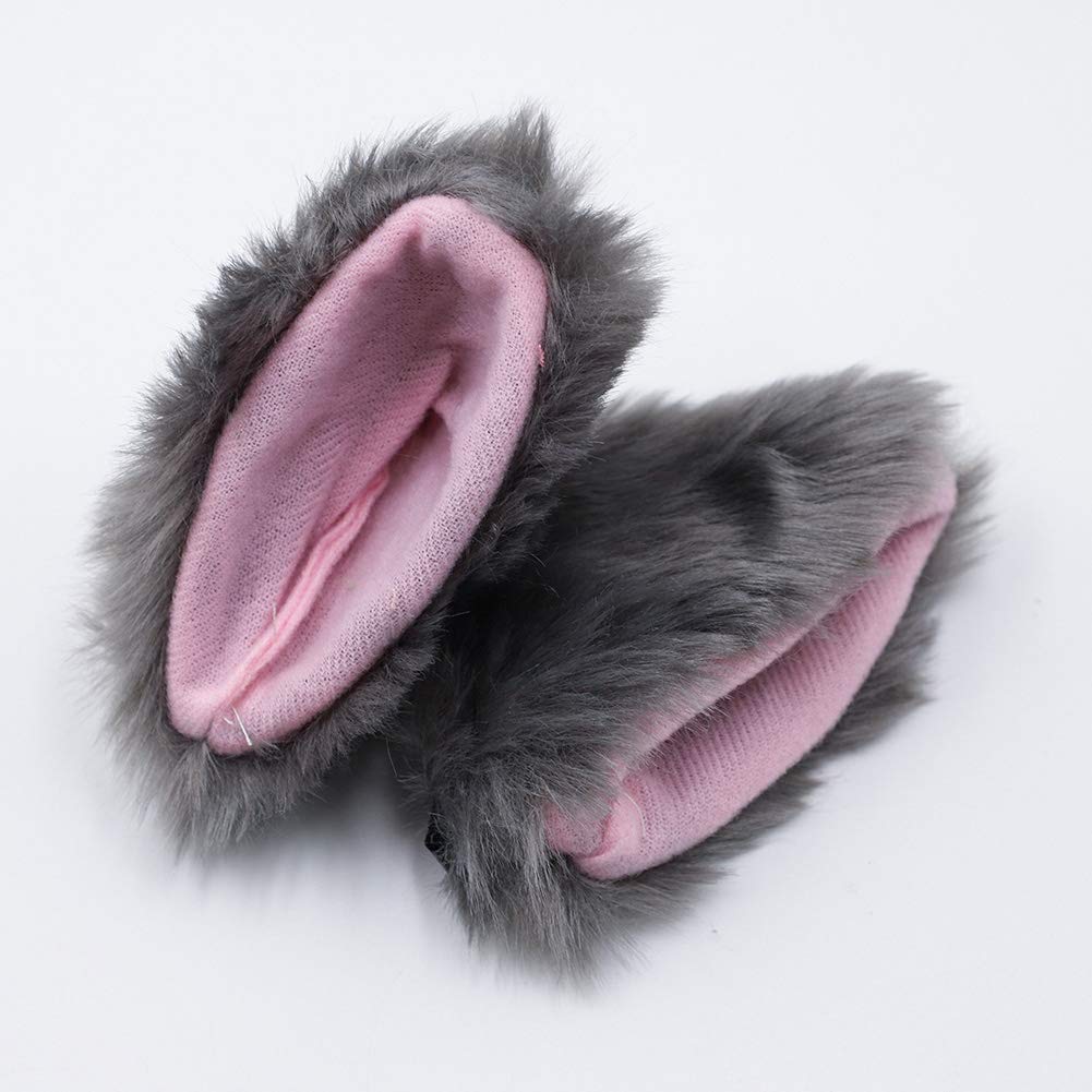 BAOPLAYKIDS Cat Fox Long Fur Ears Hair Clip Headwear Cosplay Halloween Costume(Gray&Pink)