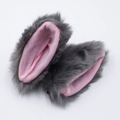 BAOPLAYKIDS Cat Fox Long Fur Ears Hair Clip Headwear Cosplay Halloween Costume(Gray&Pink)