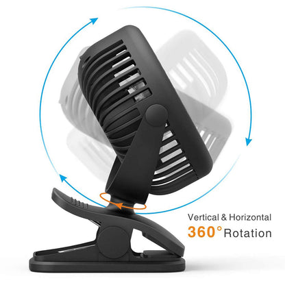 Cambond Clip on Fan for Baby - Rechargeable Battery Powered Stroller Fan Portable Small Desk Fan for Baby Carseat Travel Camping College Dorm Essentials, Black