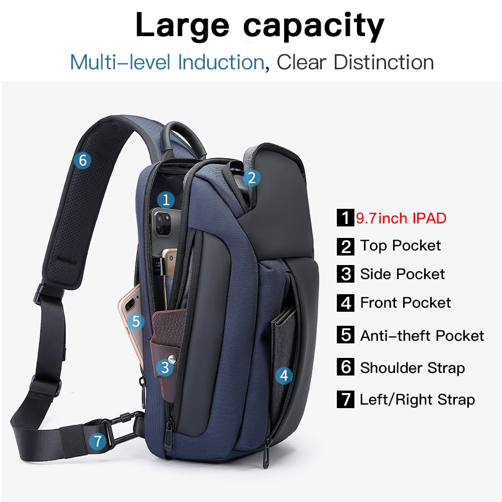 BANGE Shoulder Bag for Men, Waterproof Crossbody Sling Backpack for Men… (7566Blue)