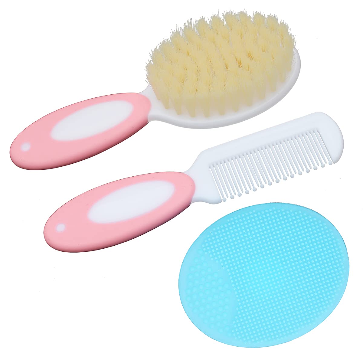 Baby Hair Brush &Silicone Baby Cradle Cap Brush Set, for Newborns & Toddlers-Natural Soft Goat Bristles-Ideal for Cradle Cap-Perfect Baby Registry Gift (Pink)