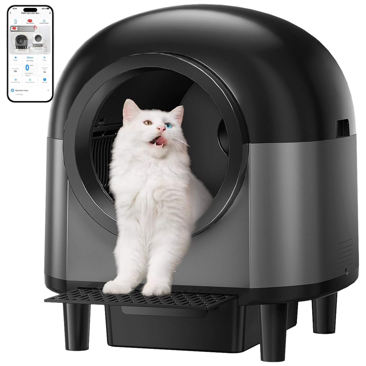 Automatic Cat Litter Box Self Cleaning,Smart Litter Box with 10 Safety Sensor Radars,100L Electric Cat Litter Boxes with Stairs for Multiple Cats,APP-Control,Advanced Odor Control OMCPET (Black)