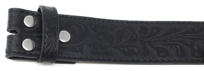 BC Belts Leather Belt Strap with Embossed Western Scrollwork 1.5" Wide with Snaps (Black-XL)