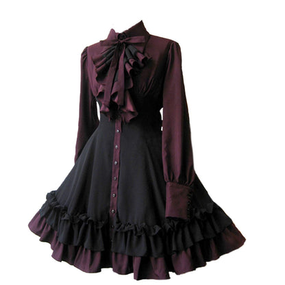ZZEQYG Women Girls Gothic Lolita Victorian Dress Polyester Ruffle Dress with Bows (S, Black)