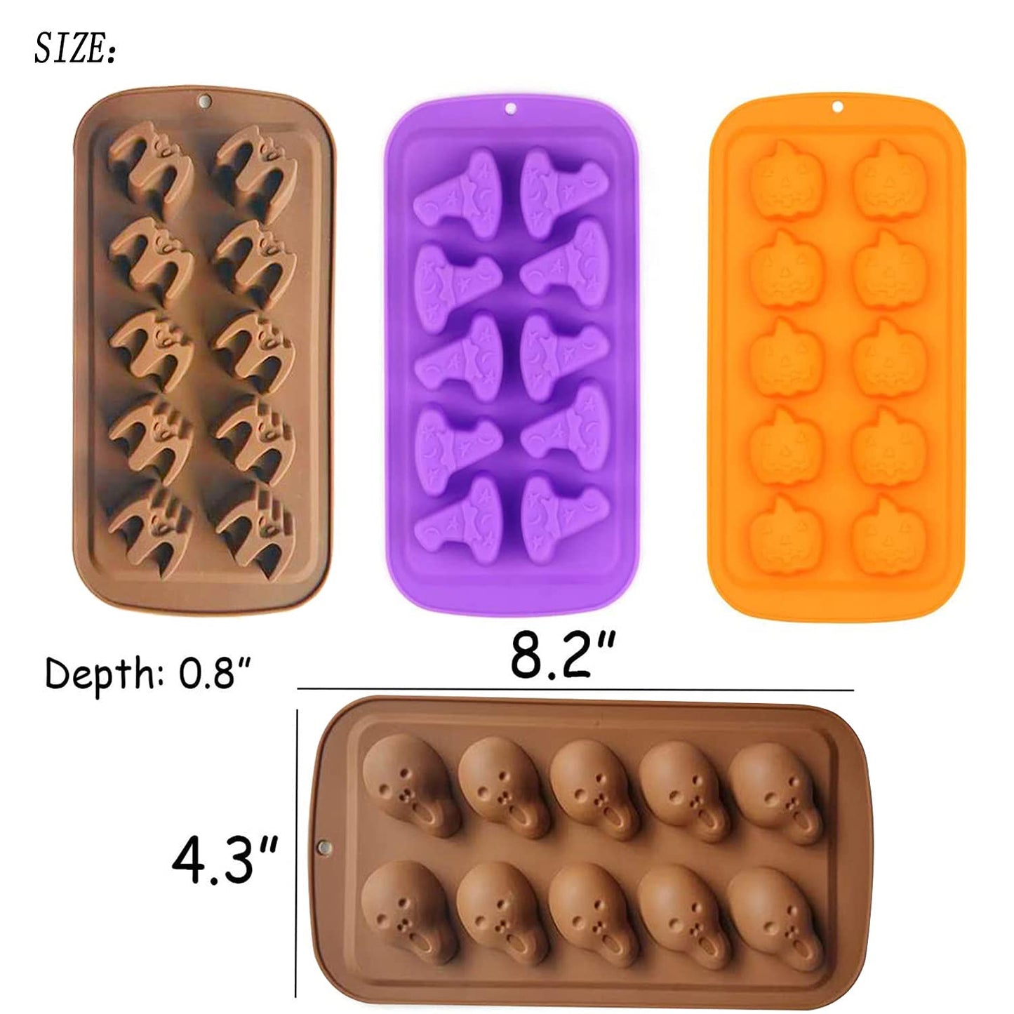 4 Pack Halloween Silicone Baking Molds，Pumpkin Skull Bat Wizard Hat Shape Cake Mold Chocolate Gummy Molds Ice Tray Cake Decor for Halloween Party Decorations Kitchen DIY Baking Tools