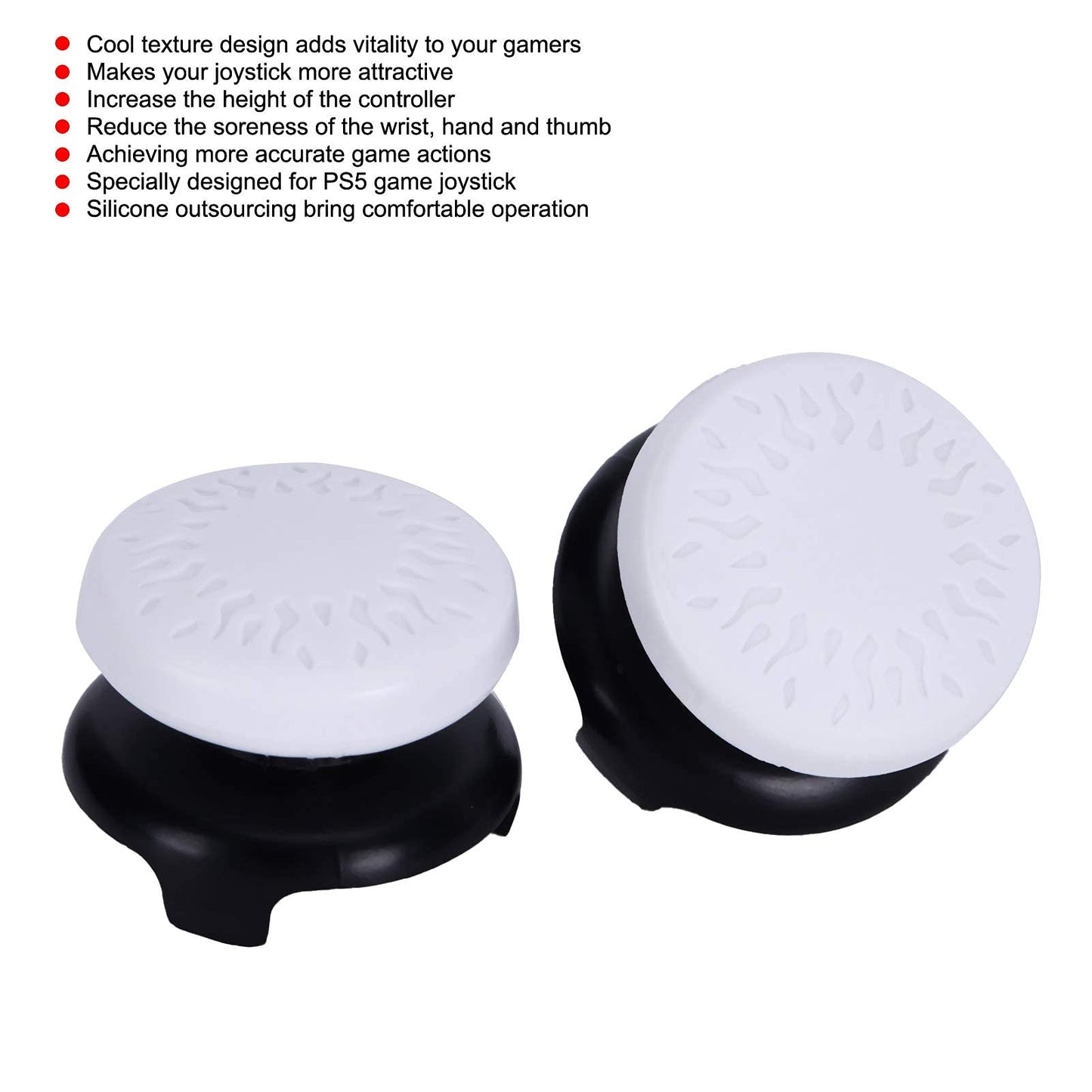 ASHATA 2Pcs Thumbstick Extender for PS5, 3D Texture Thumb Grip Stick Joystick Thumbstick for PS5 Controller (White)