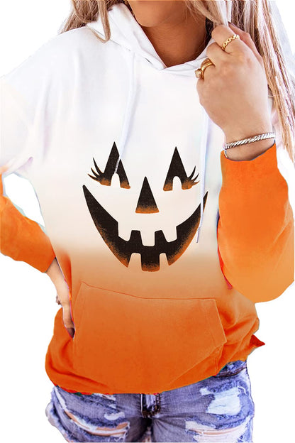 HVEPUO Women's Fall Halloween Pumpkin Hoodie With Pockets Ombre Orange Tie Dye Cute Long Sleeve Graphic Yellow Hoodies For Women Orange Pumpkin XL