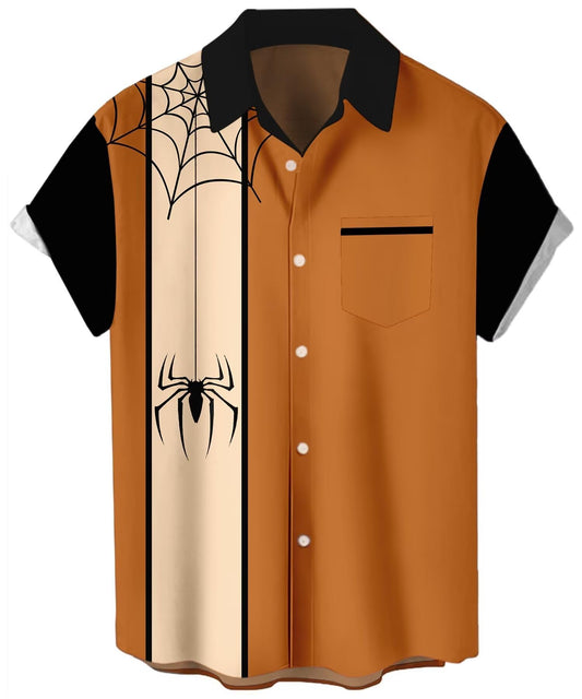 WHO IN SHOP Men's Halloween Shirts Cute Scary Horror Short Sleeve Button Up Shirt