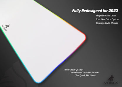 AnubisGX White RGB Mouse Pad | Premium XL Waterproof Computer Gaming Desk Mat | 14 Glowing LED Settings | XXL Extended Non-Slip Gamer Mousepad | 31.5 x 11.8 in