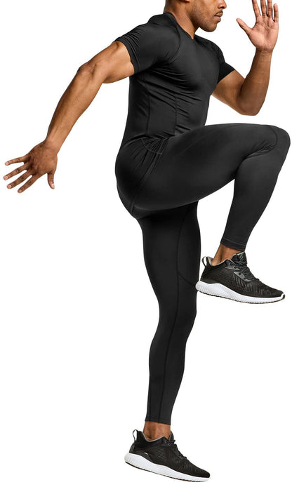 ATHLIO Men's Cool Dry Short Sleeve Compression Shirts, Sports Baselayer T-Shirts Tops, Athletic Workout Shirt, 3pack Tops Black/Black/Black, Medium