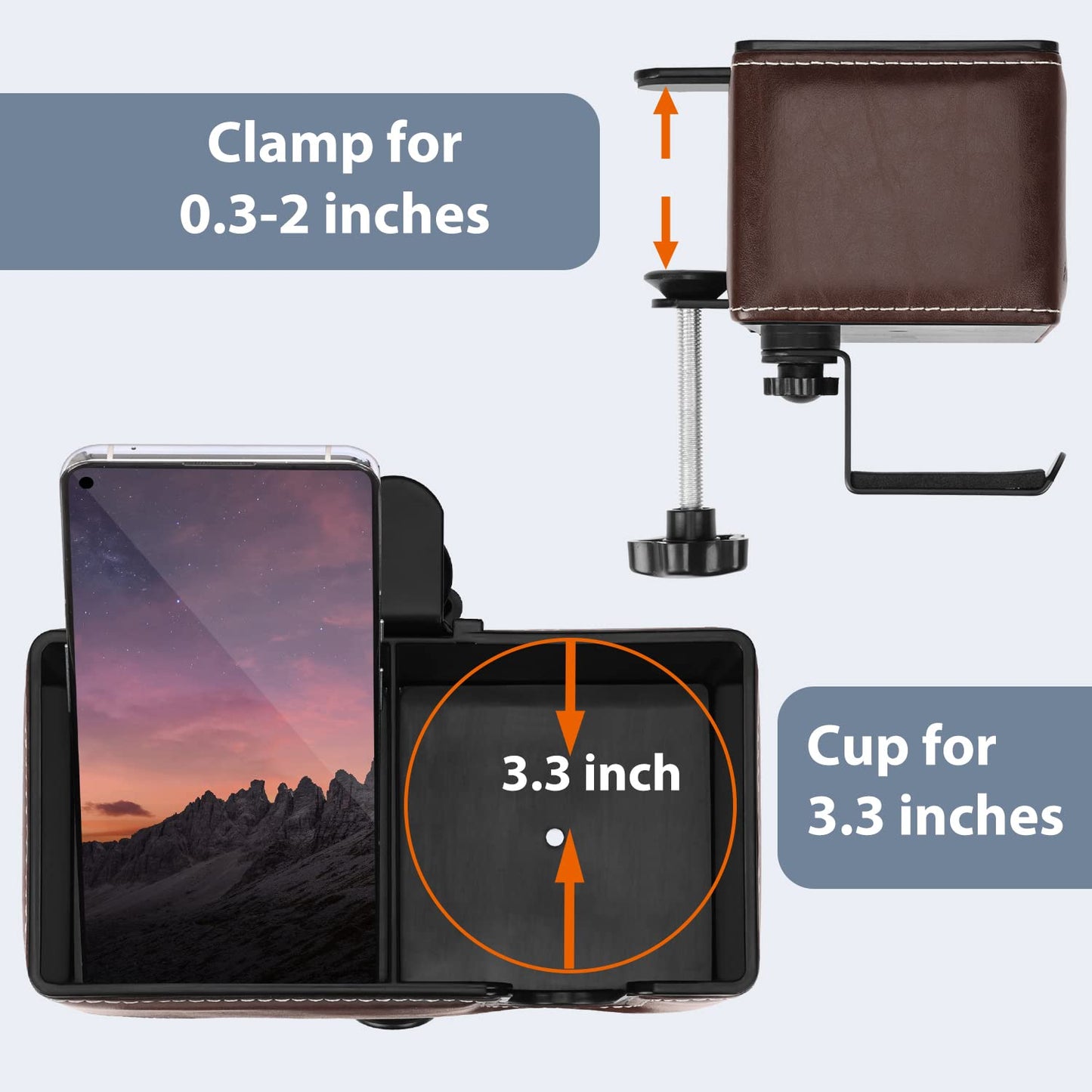 Aurynns Desk Cup Holder Clip on Pen Holder Headphone Hanger Headset Stand Rotatable Clamp Hook Under Desk (Brown)