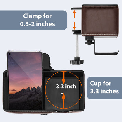 Aurynns Desk Cup Holder Clip on Pen Holder Headphone Hanger Headset Stand Rotatable Clamp Hook Under Desk (Brown)