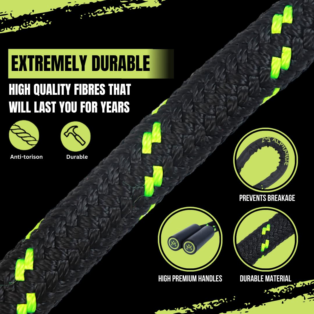 ALPHANIZE Heavy Jump Rope For Fitness 3LB - New 360 Rotating Handles Weighted Jump Rope - Full Body Workout For Men & Women