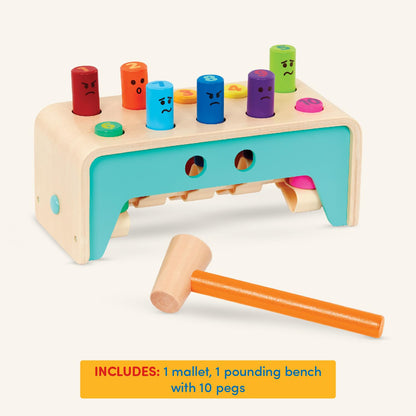 Battat – Wooden Hammer Toy for Kids, Toddlers – Pounding Bench with Pegs and Mallet – Colorful Developmental Toy – 1 Year + – Pound & Count Bench