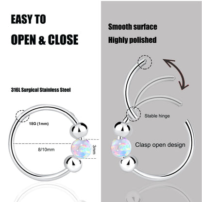 2Pcs 18G Hypoallergenic Cartilage Earrings for Women & Men 316L Surgical Steel Huggies Earrings for Sensitive Ears, Lightweight Mini Thin Jewelry for Tragus/Helix/Nose Multiple Piercing Opal Earrings