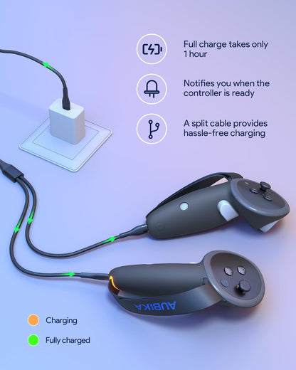 Aubika Rechargeable Controllers Grips for Meta Quest 3S/Quest 3, Oculus Quest 3S/Quest 3 Charging Grips Cover Accessories, with 2 Batteries Replacement, Protector in VR