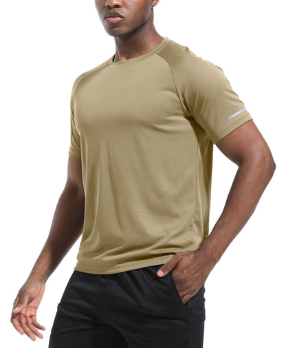 Boyzn 1 Pack Workout Shirt for Men, Quick Dry Running Shirts for Men, Moisture Wicking Short Sleeve Sports Athletic T-Shirt Khaki-L