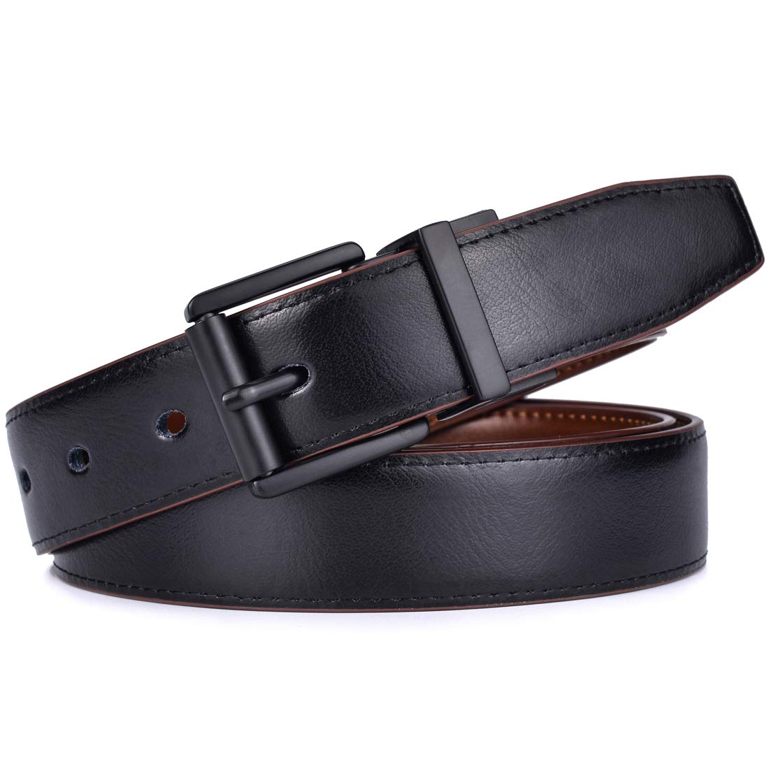 Beltox Men’s Belts Dress Casual Reversible Leather 1.1” w Roller Buckle Rotated(Black/Brown w Black Buckle, 44-46)