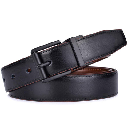 Beltox Men’s Belts Dress Casual Reversible Leather 1.1” w Roller Buckle Rotated(Black/Brown w Black Buckle, 44-46)