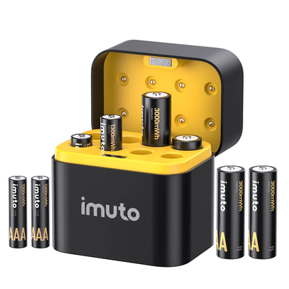 imuto Rechargeable 4 AAA and 4 AA Batteries Lithium with Charger,8 Pack 1.5 V Triple A Double A Batteries Rechargeable, Long Lasting Lithium Battery with Integrated Charging Storage Box(4AAA+4AA)